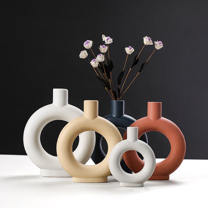 

Creative Ceramic Vase Hollow Out Colorful Circle Flower Arrangement Vase Home Decoration Handicraft Ornaments Vases Pots