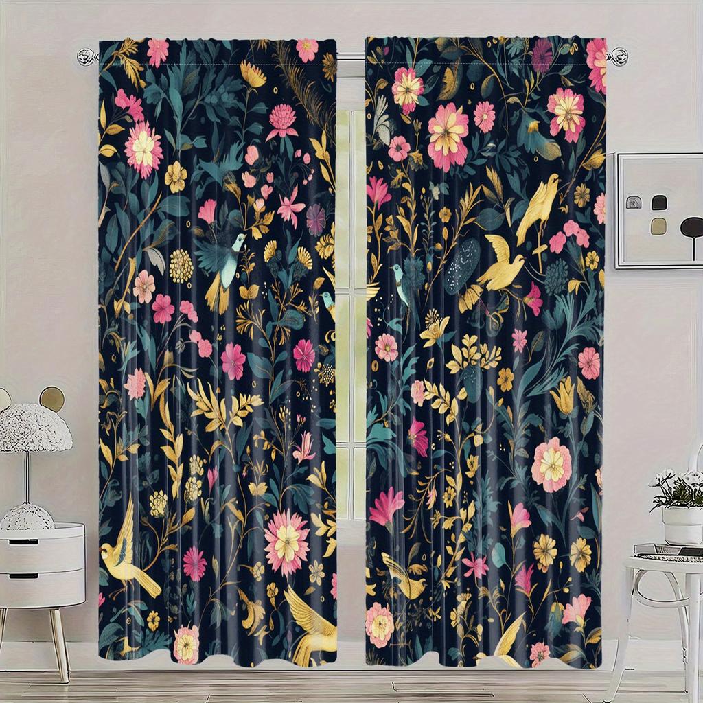 Luxury Floral Botanical Curtains Drapes for Home Decor Jungle Print Peacock Pattern Window Treatments Living Room Bedroom Accent