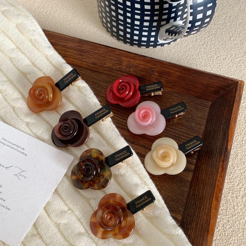 Korean Rose Flower Hair Duckbill Clip Acetic Acid Small Flower Side Clip Simple Temperament Bangs Hairpin Styling Accessories