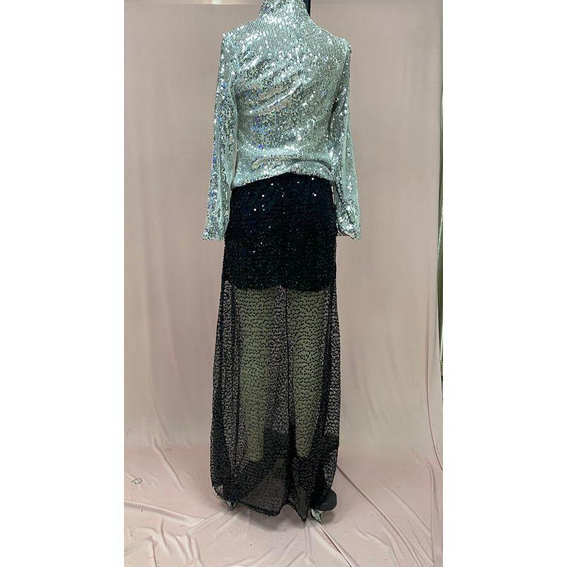 2025 Spring and Summer Cross-Border European and American Amazon Independent Station Women Perspective Sequins Sexy Long Skirt Half Skirt