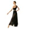 Abbigliamento da Danza da Donna Crop Top Asimmetrico con Strato Superiore e Strass, Monospalla in Rete Arricciata, con Pantaloncini Integrati per Performance Lirica