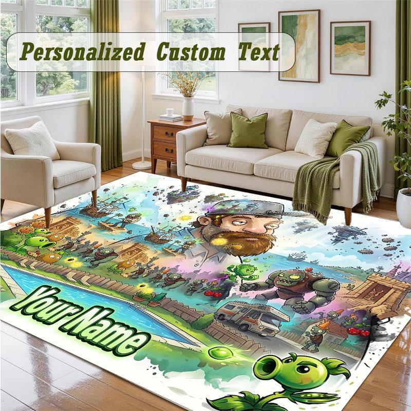 Crystal Velvet Square Rug Custom NamePlants vs. Zombie Pattern Non Slip Home Floor Decor Rug
