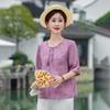 Women's Round Neck T-Shirt Vintage Chinese Style Loose 3/4 Sleeve Cotton Linen Summer Blouse For Middle Aged Women