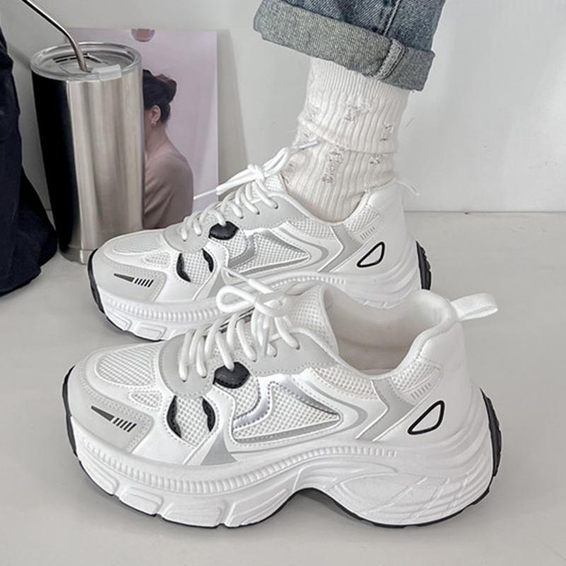 Fashion Women's Platform Mesh Sports Shoes Fashion Breathable Walking Chunky Sneakers Woman Thick Sole Non Slip Lace Up Running Shoes