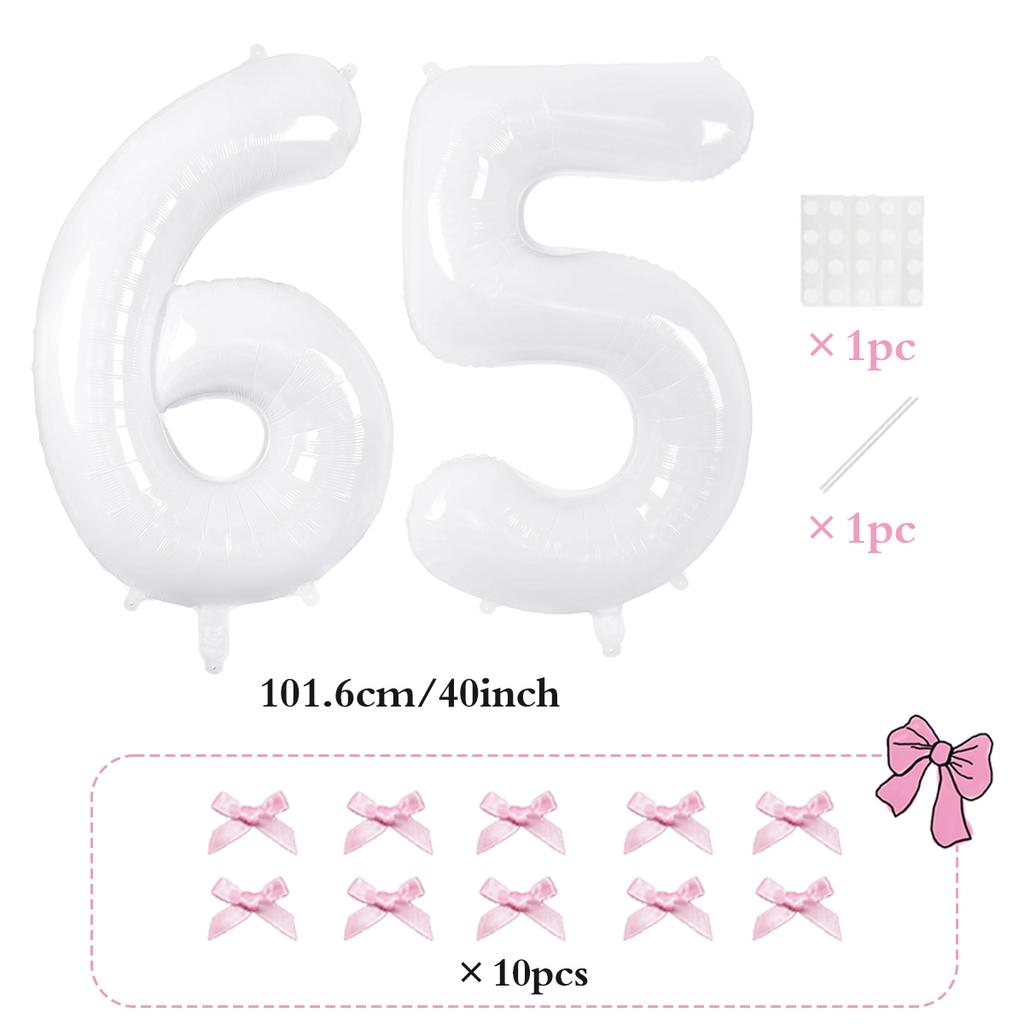 2pcs101.6cm Pink Bow Decoration White Digital Balloon for Birthday Anniversary Wedding Graduation Season New Year Decoration