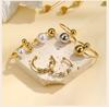 Waterproof Double Ball Open Ring for Women, Asymmetric Wrap Open Adjustable Ring, Stainless Steel Girlfriend Jewelry Gifts