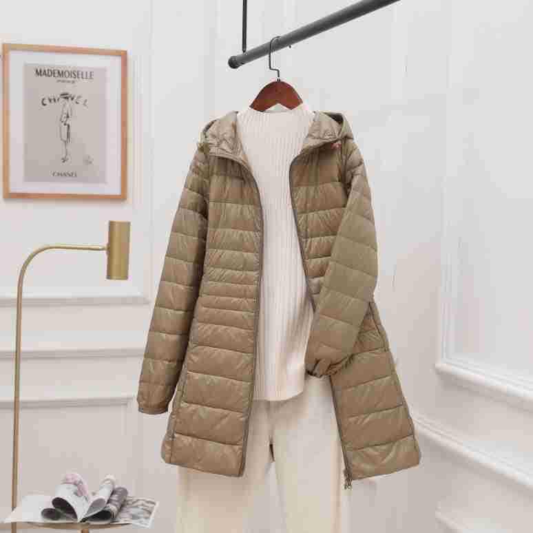 Women's Mid-Length Hooded Lightweight Down Jacket - Slimming Thin Plus Size Coat for Autumn/Winter 2023