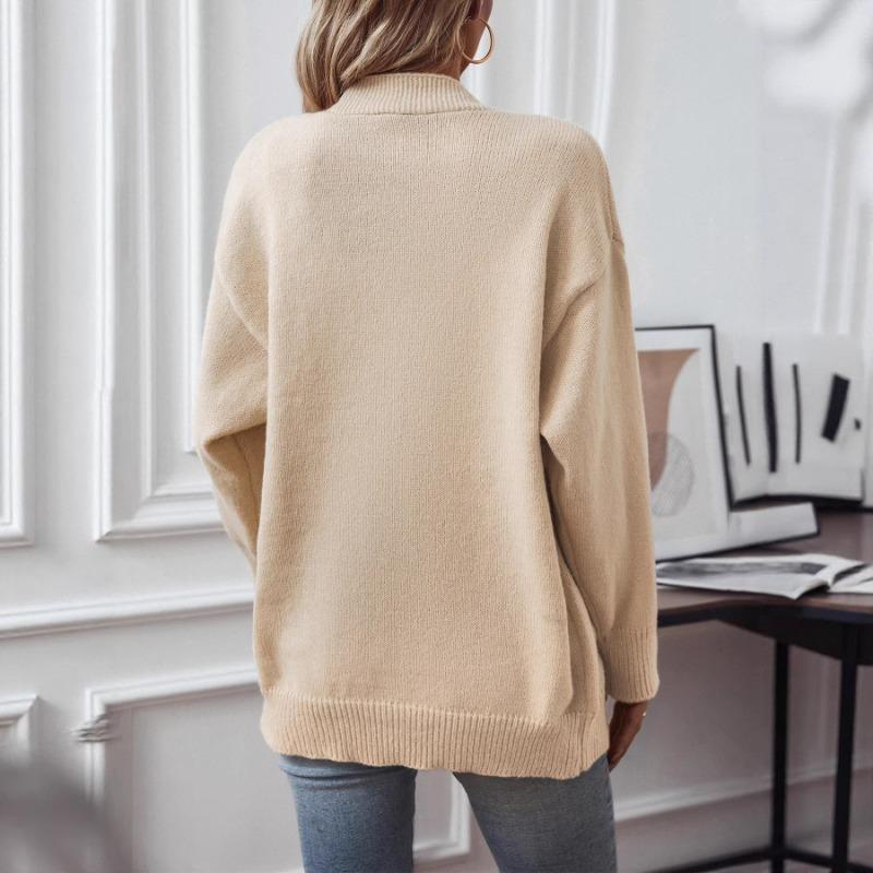 Women European Style Solid Color Single Breasted Thick V Neck Long Sleeve Knit Cardigan Sweater Coat