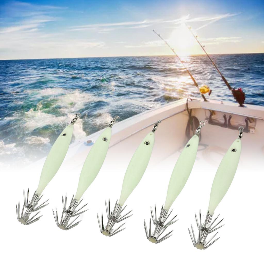 5Pcs 8cm Fishing Lure with Hook Cuttlefish Jig Wood Shrimp Bait for Outdoor Saltwater Freshwater