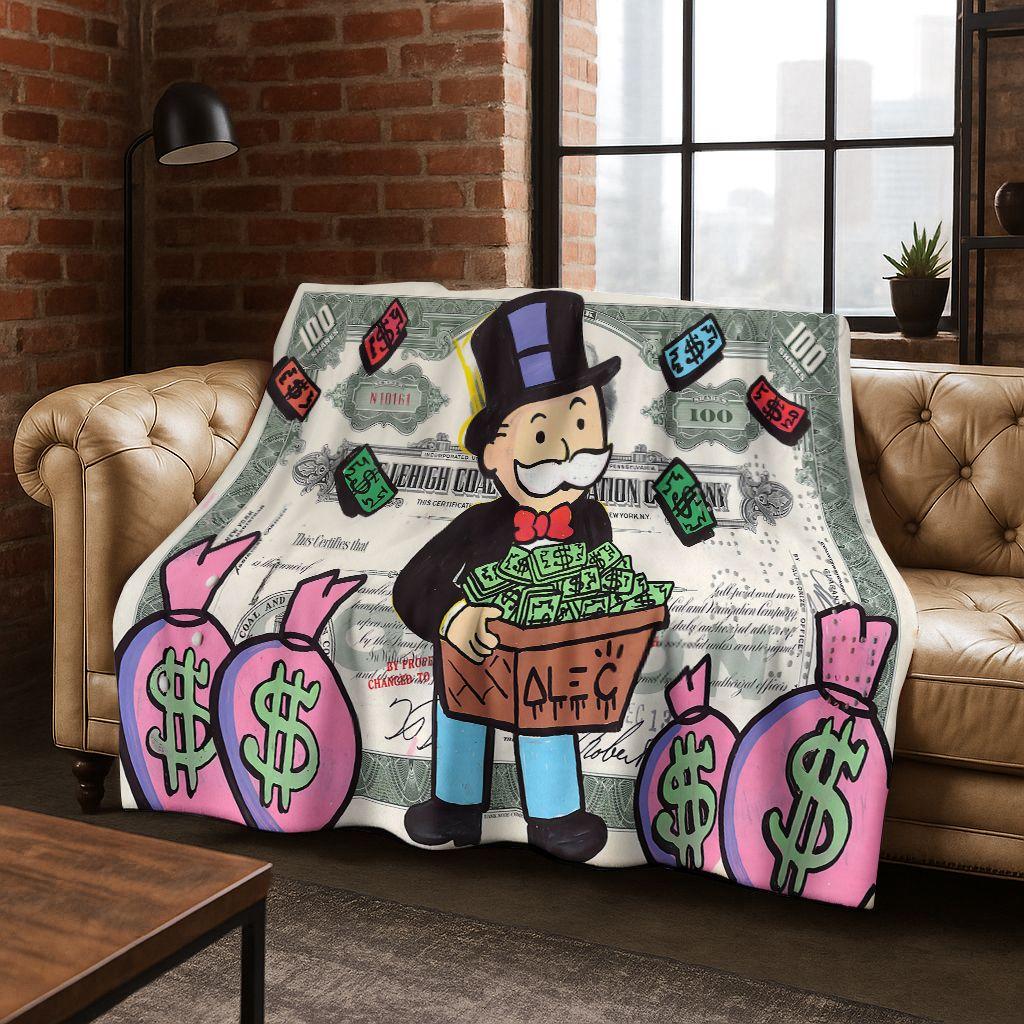 Rich Cartoon Monopoly Dollar Game Money Flannel Blanket,Cozy Soft Throw Blanket for Home Bedroom Bed Sofa Picnic Cover Gift Kids
