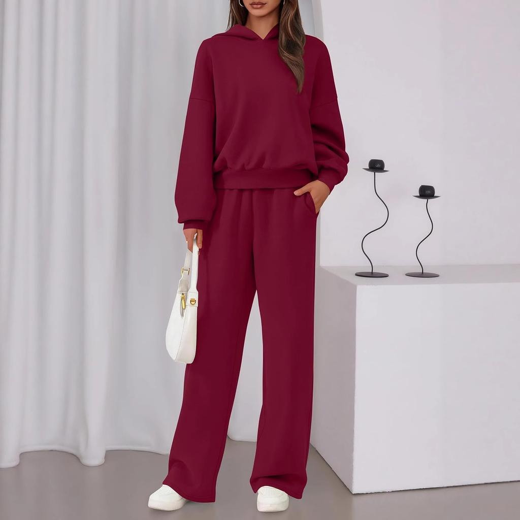 Europe, America and foreign trade 2025 autumn and winter fashion leisure sports suit zipper long-sleeved sweater wide-leg pants two-piece set women