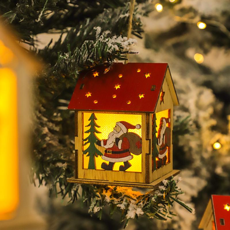 2025 New Year Wooden Light Christmas Decorations Creative Modeling Glow Cabin Snowman Battery Powered Holiday Decor