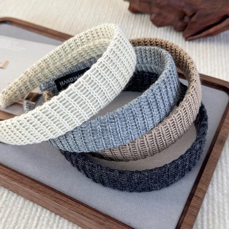 Classic Retro Solid Knitting Wool Headbands Womens Elegant Versatile Hair Hoop Wash Face With Wide Hair Band Fashion Accessories