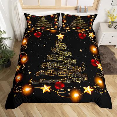 Musik Weihnachtsbaum Dreiteiliger Bettbezug 3D Digitaldruck Bettwäscheset Weihnachten Bettdecke