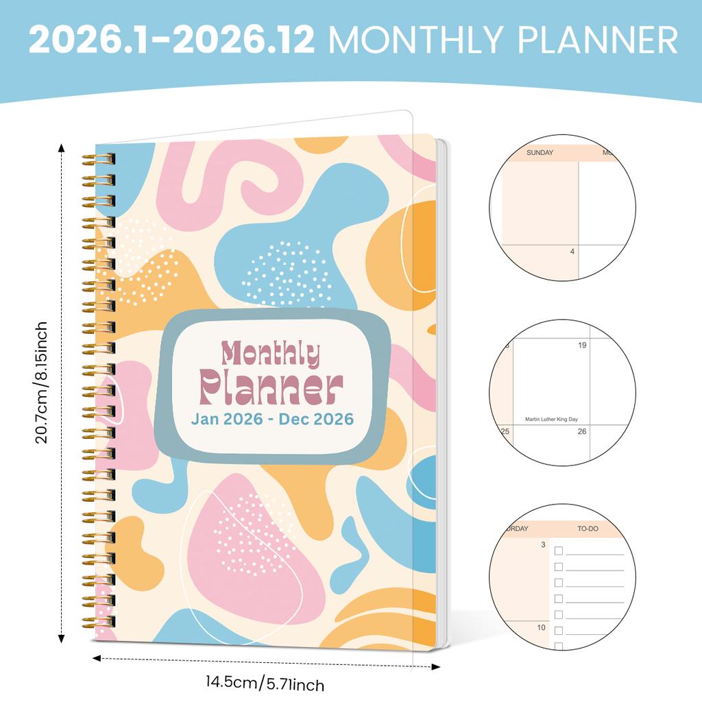 2026 A5 Monthly Planner,Modern Cover,Academic Agenda with Notes&To Do List,Perfect for Productivity,Time Managemen,Great Gift