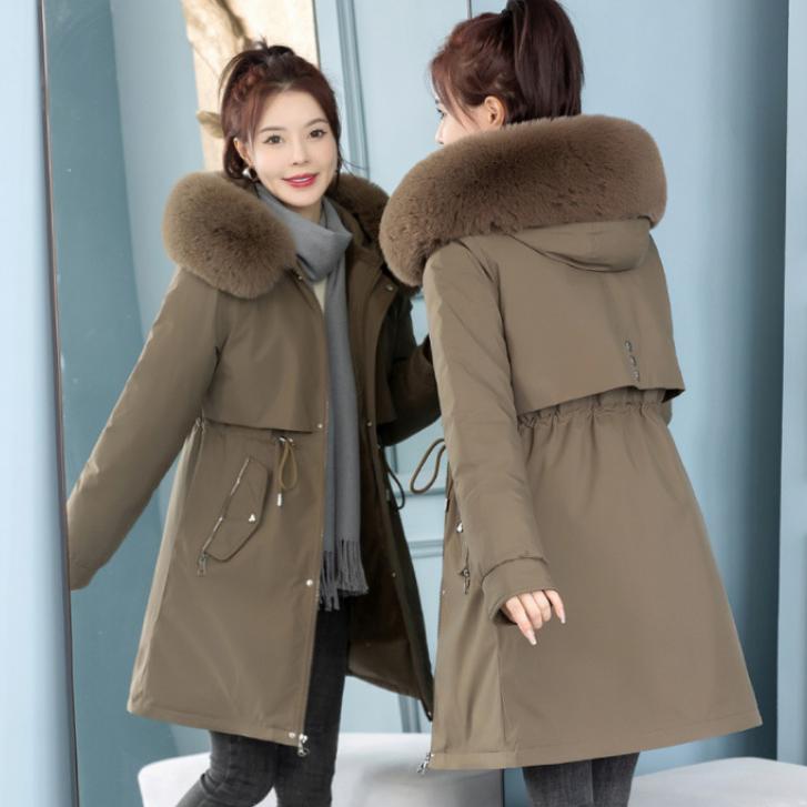 Parker Clothing Women's Mid-length Cotton-padded Jacket, Cotton-padded Jacket, Winter Plus Velvet Padded Jacket, Fur Collar Jacket