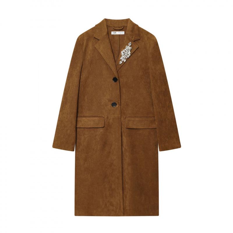 European and American Women s Fashion Suede-Effect Snap Button Coat Jacket Medium