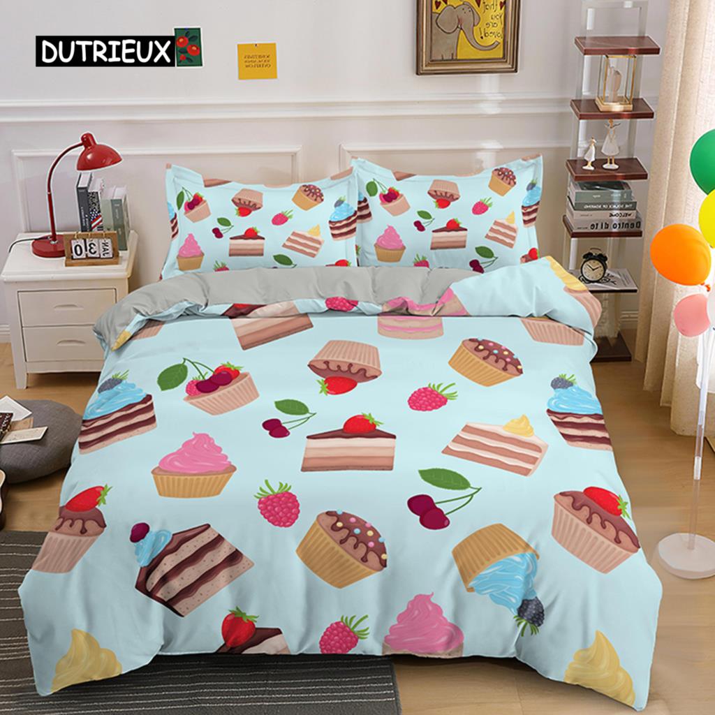 Kreskówkowy Król Królowa Poszwa na Kołdrę Deser Babeczka Lody Zestaw Pościeli Dziecko Szczęśliwe Urodziny Poliestrowa Poszwa na Kołdrę Prezenty dla Dzieci