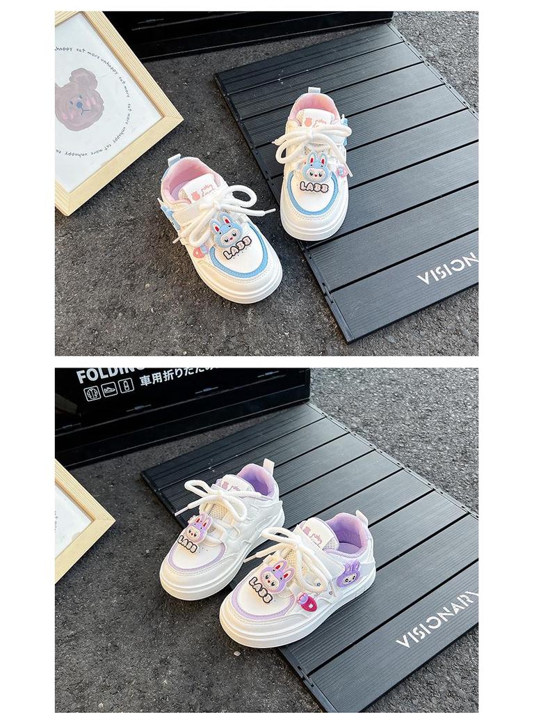 2025 Autumn Girls' Skate Shoes: Soft Sole, Non-Slip, Cartoon Design, Casual White.