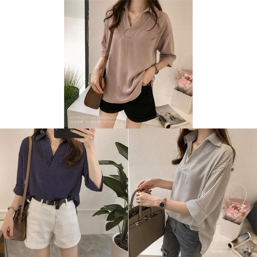 Striped Loose Fit Shirt For Women With Polyester Fabric Summer Casual Wear