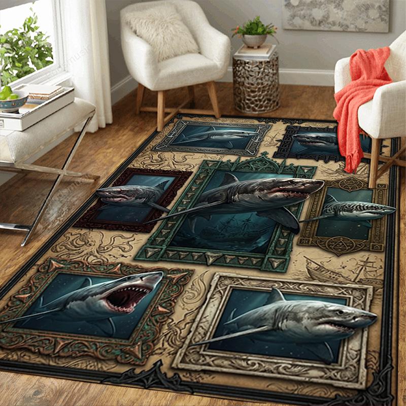 Great White Sharks Pattern Rug Floor Mat for Living Room or Bedroom Soft and Comfortable Carpet a Gift for Birthday and Holiday.