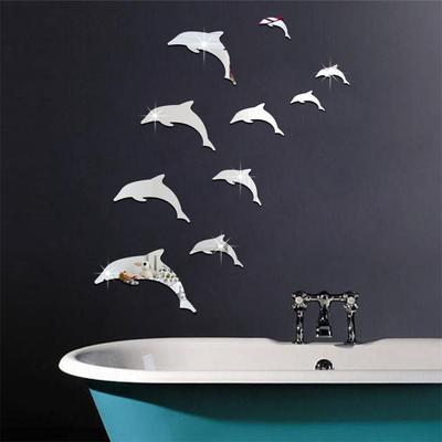 3D Decorative Wall Stickers, Dolphin Mirror Stickers, Self-Adhesive Removable