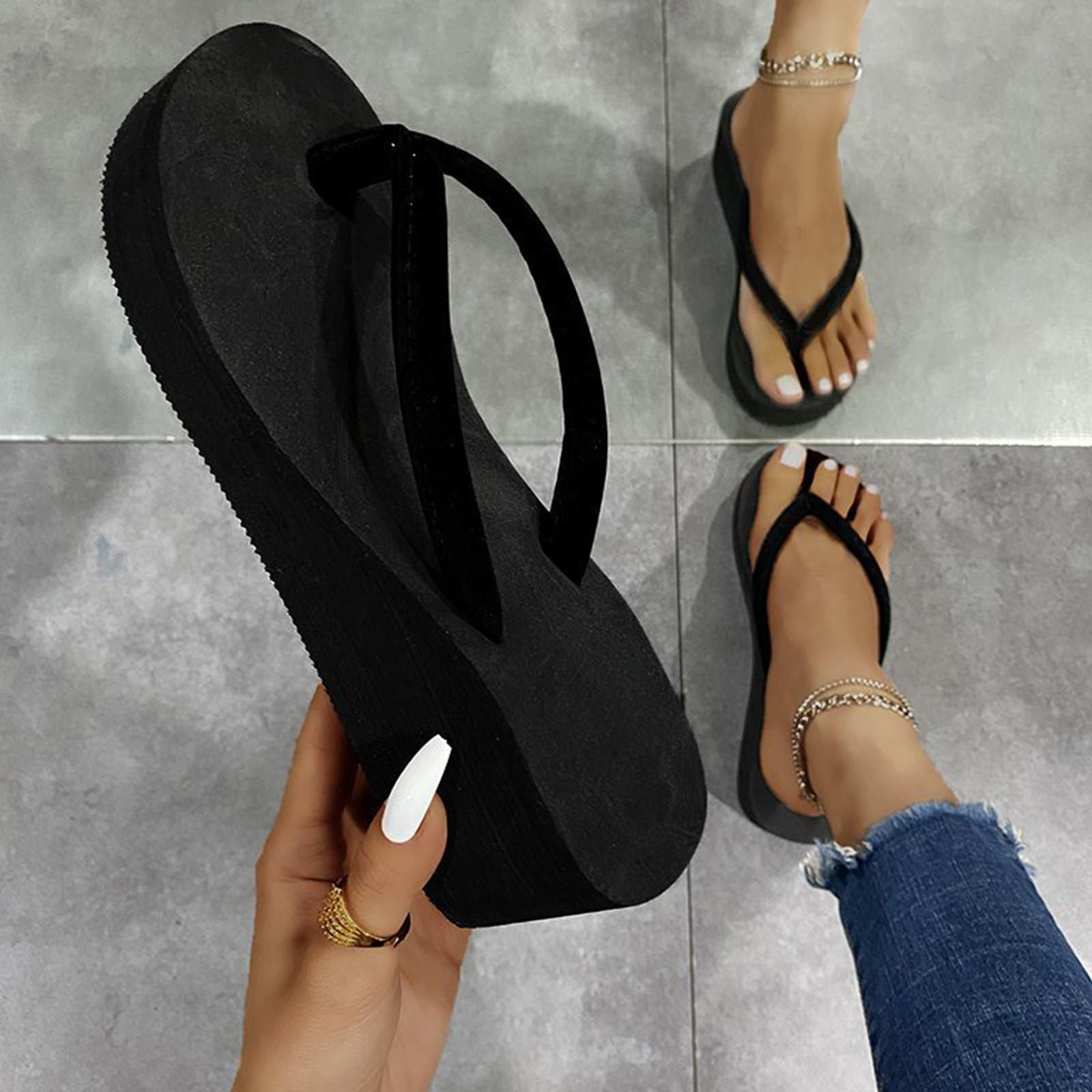 

Platform Slippers Bohemian Women S Beach Ladies Sandals Wedges Shoes Women S Slipper Women S Flip Flops Heel Sandalias Femininas 38 чорний