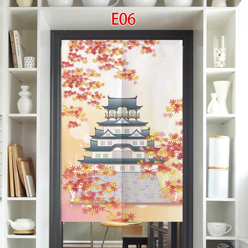 Cortina de Porta Estilo Japonês Algodão Linho Flor de Cerejeira Cortina Entrada da Cozinha Restaurante Decoração Noren Divisória Meia-cortina