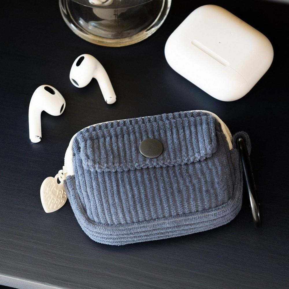 Cute Solid Color Earphone Storage Bag Multi Layer Corduroy Coin Purse Multifunctional with Zipper Storage Bag Daily Use