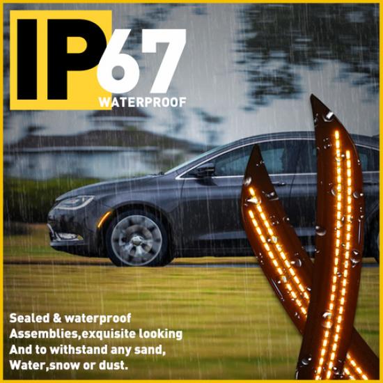 Fits Fit Chrysler 2015-2017 200 Front Smoked Amber Side LED Marker Lamp Pair Set