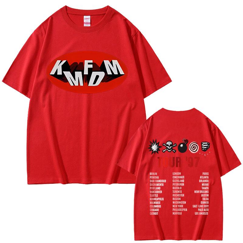 Camiseta Gráfica de Tour de Rock Kmfdm 97 Verano Hombres Mujeres Vintage Gótico Punk Streetwear Masculino Casual Camisetas de Algodón Puro