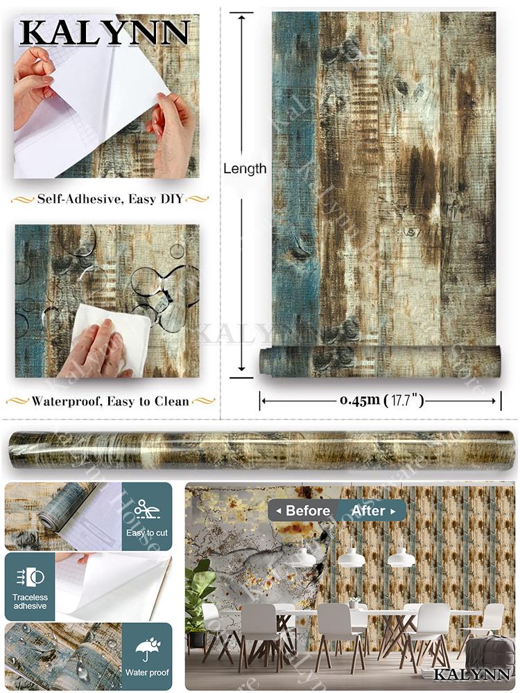 Vinyl Contact Paper Wood Wallpaper Stick and Peel Removable Self Adhesive Wall Paper for Living Room Bedroom Kitchen Width 45cm