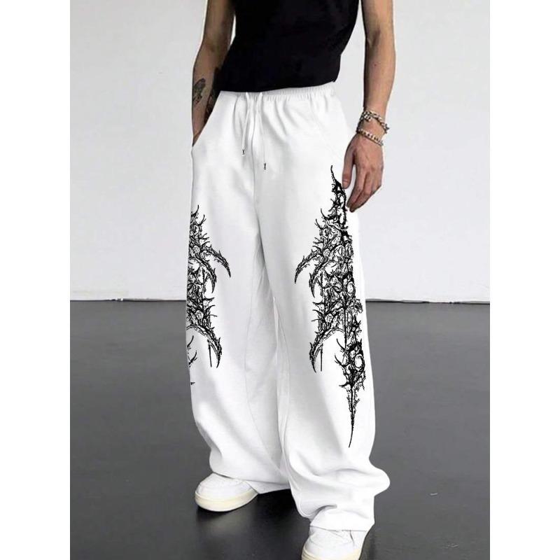 Pantaloni Sportivi Larghi a Gamba Larga con Coulisse, Stampa Gotica Scura, Vestibilità Slim, Unisex