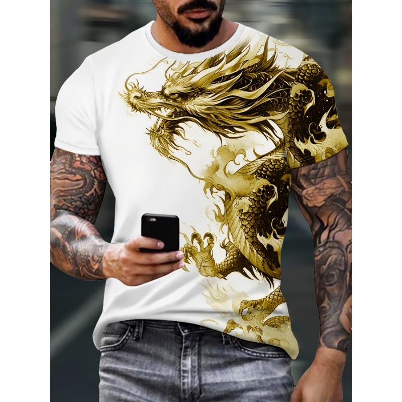Men s Dragon Print T-Shirt Casual Breathable Fabric Graphic XXS