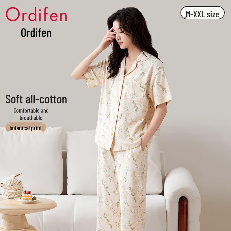 Audifen Women s Short Sleeve Cotton Pajama Set L