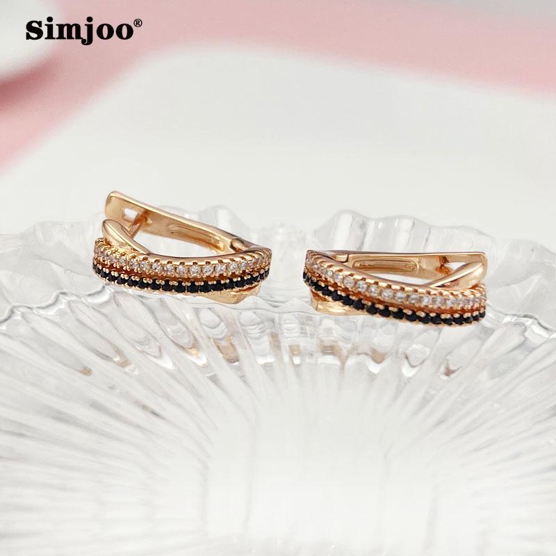 SIMJOO Rose Gold Color Earrings for Women Chic Simple Double Row Zircon Earrings