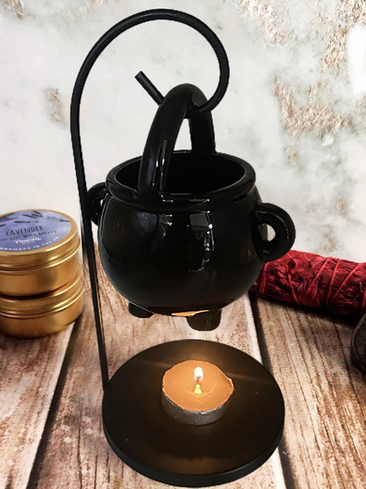 Hanging Witch Cauldron Oil Burner Witch Caldron Pot Candle Holder Smudging Incense Burning Essential Oil Diffuser for Home Decor