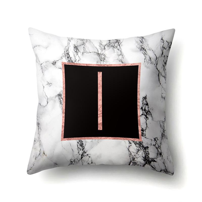 Polyester Pillowcase 26 English Letters Rose Gold Home Marble Decorative Printed Pillowcase