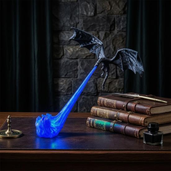 Fantasy Ornament for Bookshelves Dragon Bookshelf Nook Light, 3D Printed Fire-Breathing Shelf Decor with Flame Decorative Bookends Study Base,