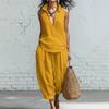 Spring/Summer Women's Lapel Shirt and Wide-Leg Pants Linen Set