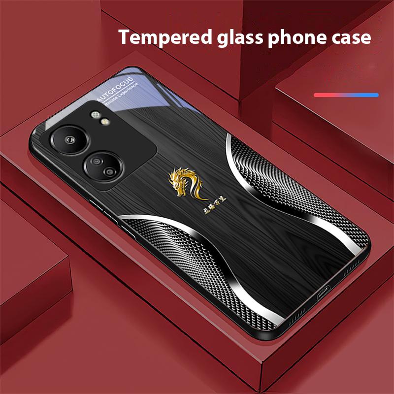 Holz Drache Schwarz Für Xiaomi Redmi 13C Note13 12 Pro Plus 5G Note 9 13T Pro POCO X6 F5 F6 Schwarz Gehärtetes Glas Handyhülle