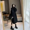 Autumn and Winter New Hooded Large Size Knitted Dress Women's Medium and Long Loose and Thin Lazy Wind Sweater Skirt