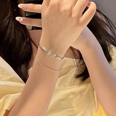 Double Layer Butterfly Design Chain Bracelet Tassel Adjustable Opening Bracelet