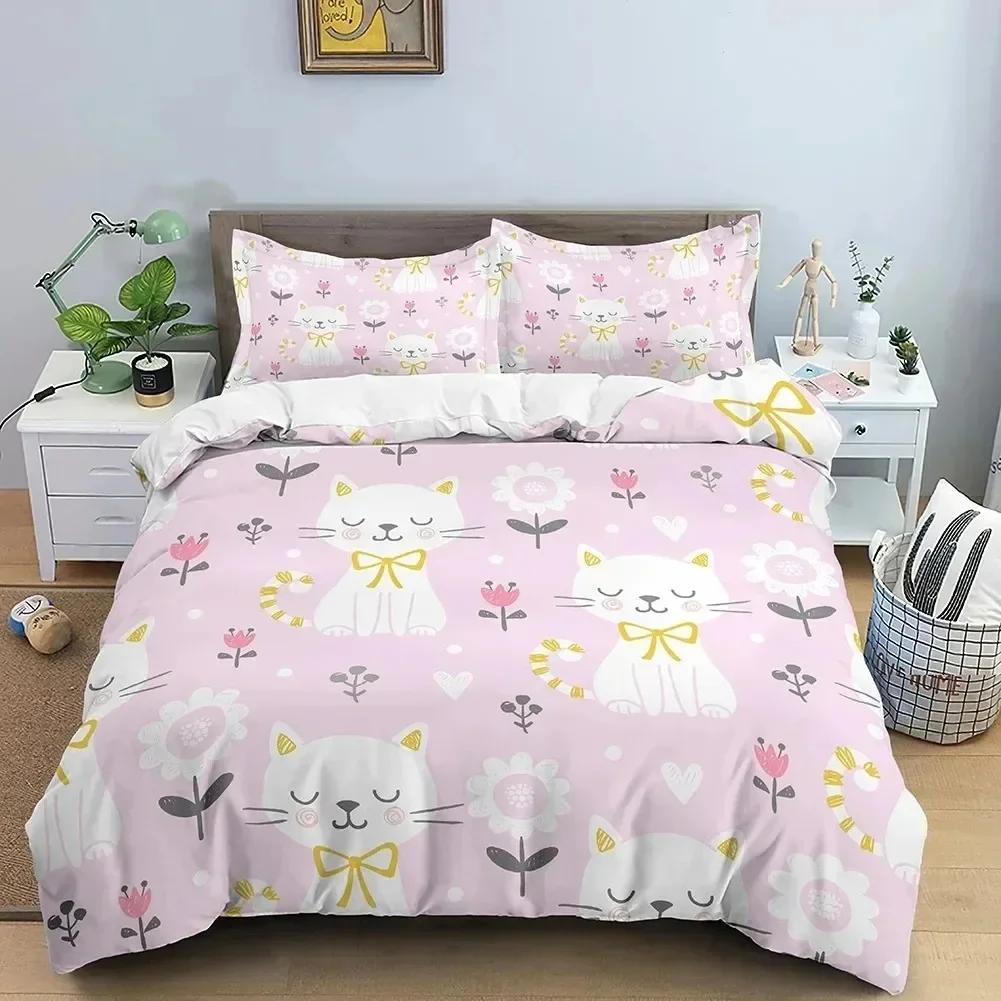 

New 3D Print Animals Cute Cat Comfortable Duvet Quilt Cover Pillowcase Bedding Set Children Bedroom Decoration Home Textile 70x133cm