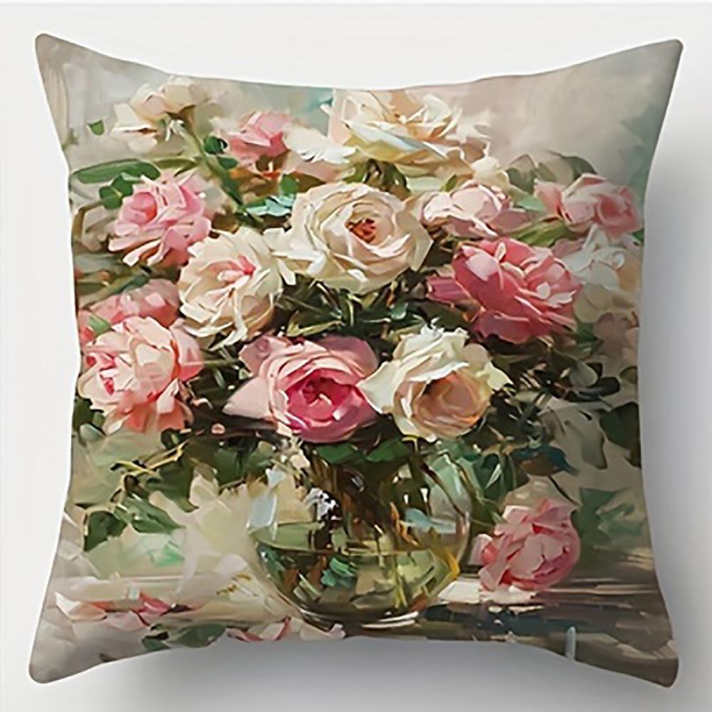 Floral Vase Patterned Double-sided Printed pillow cover Short plush Suitable living rooms bedrooms sofas throw cushion cover