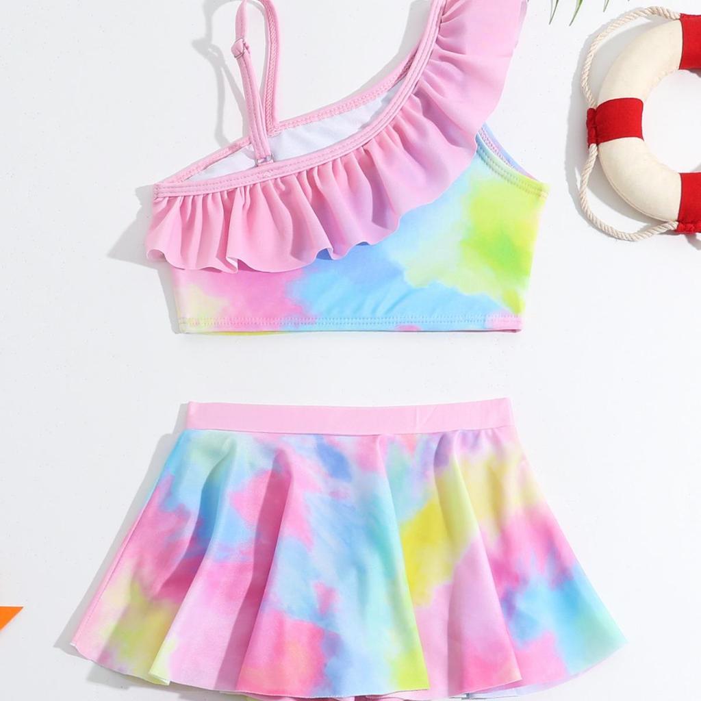 Maillot de bain deux pièces arc-en-ciel 2024 pour filles - Maillot de bain à la mode style robe de princesse pour enfants
