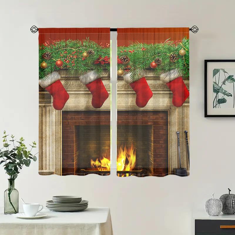 Christmas Stockings Fireplace Curtains Suitable Living Room Bedroom Kitchen Home Decoration Light Blocking Set Of 2 Made Polyester Great Decor