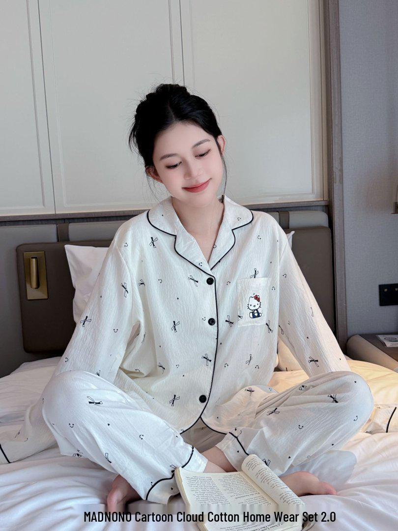 Cloud Cotton Cartoon Pajama Set 2.0: Women s Spring/Autumn Long Sleeve with Built-in Bra XL