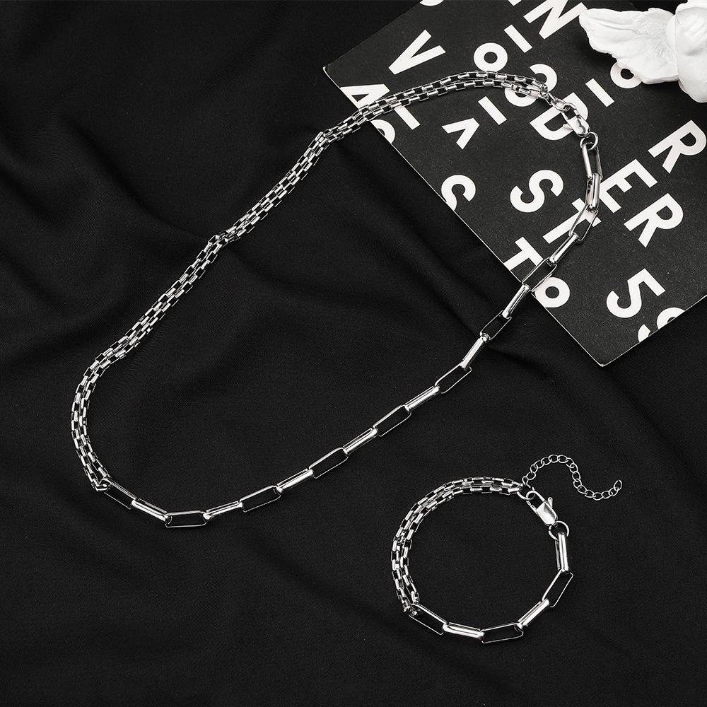 Double-Layer Stainless Steel Couples Bracelet & Cuban Necklace Set: Unique, Trendy Jewelry for Men & Women