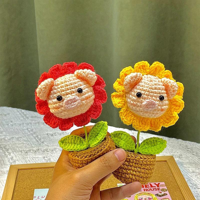 Pig Crochet Flower Decorative Flower Potted Kawaii Knitted Pot Flower Wedding Party Room Decor Potted Kawaii Knitted Pot Pig